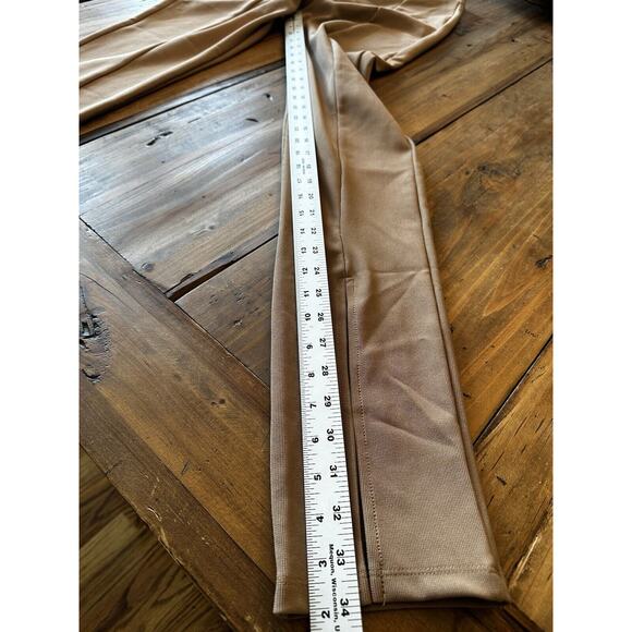 ZARA FRONT SPLIT Hem RIBBED LEGGINGS Size Large Women’s Camel Edgy Classic - Picture 9 of 9